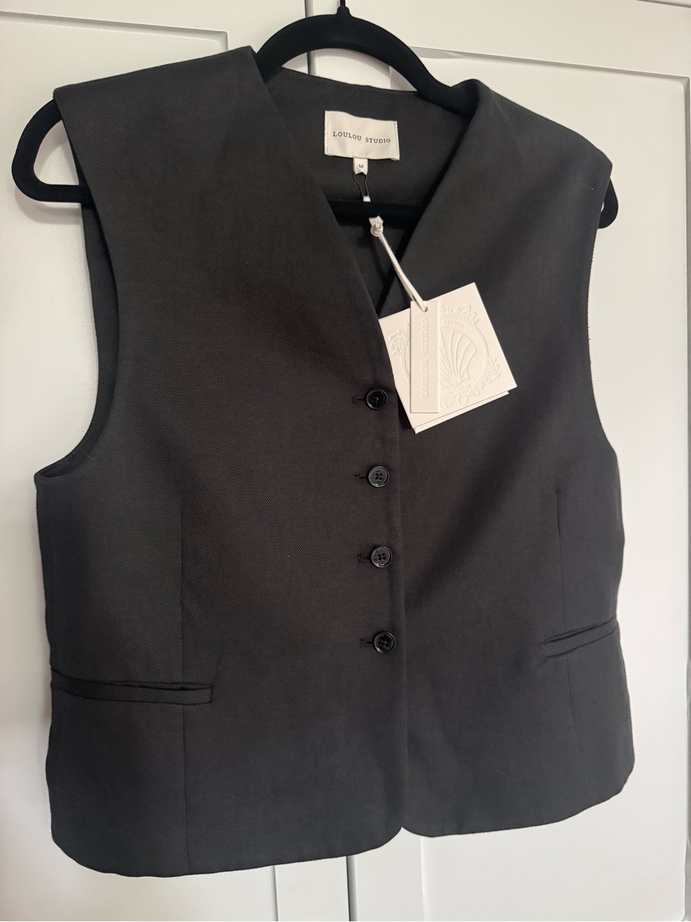 Loulou Studio Black Tailored Button Vest
